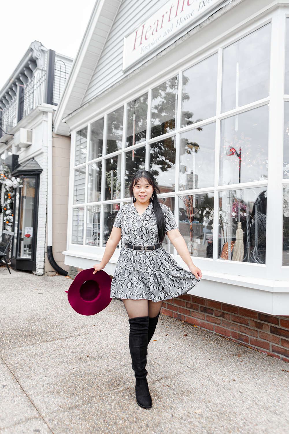 Fall in the City | Snake Print Dress & Over The Knee Boots